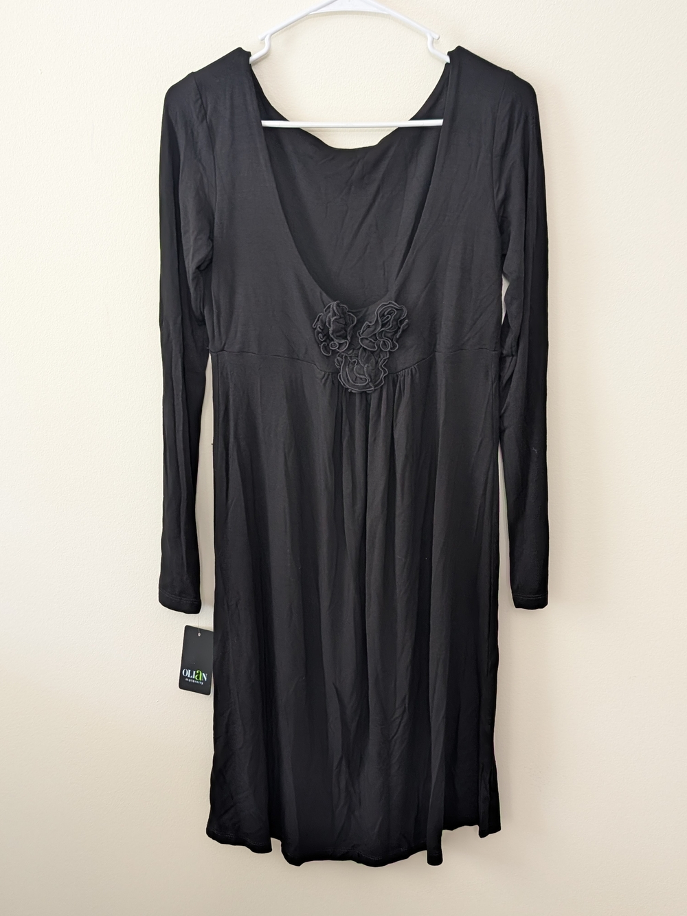 Olian Maternity Women's Black Jersey Fit & Flare Scoop Neck Stretch Dress Sz M